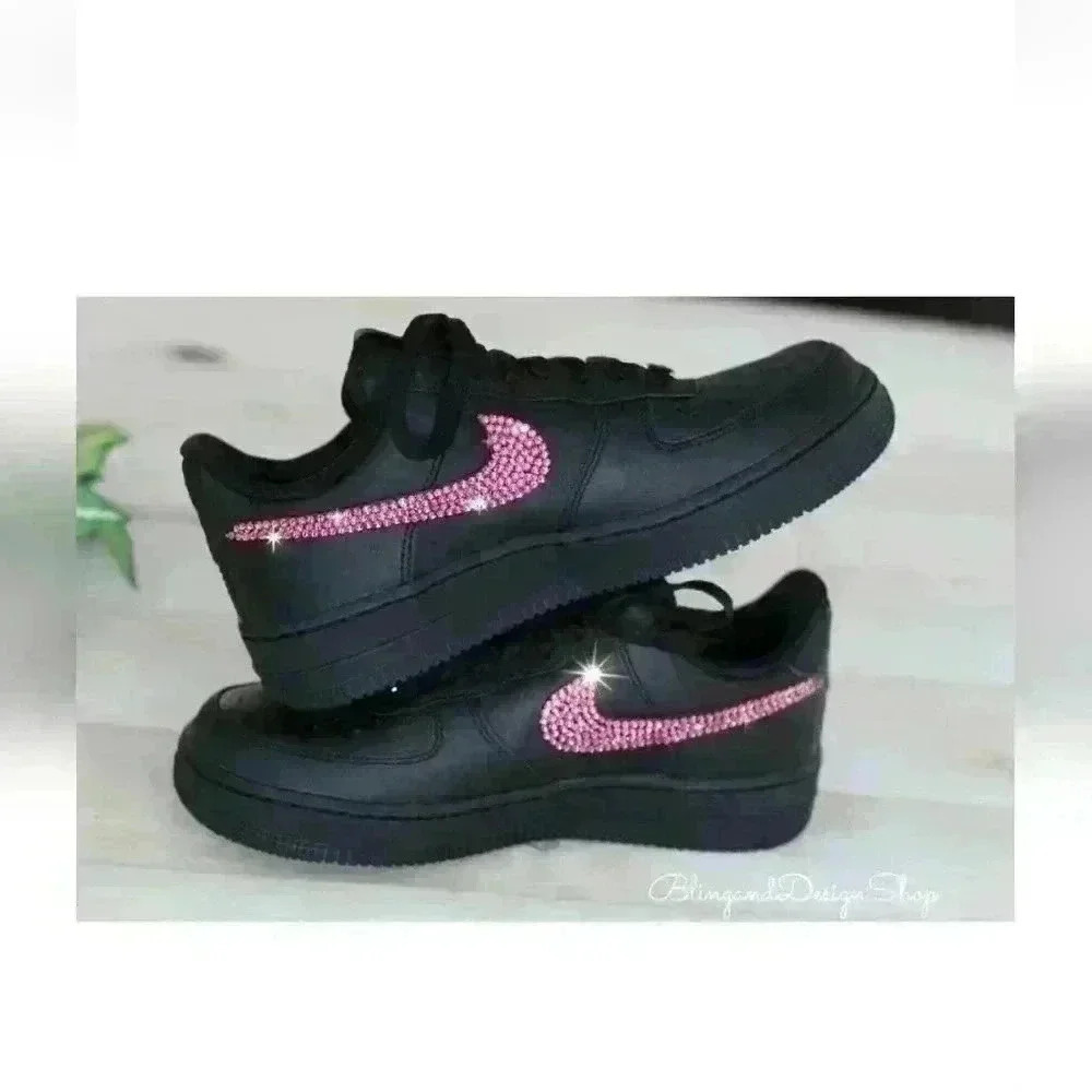 Bling Nike Air Force 1 Low Sneakers Customized with Pink Swarovski Crystals